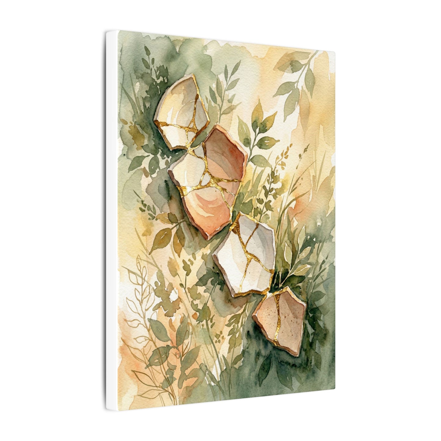 Japandi Broken Pottery in Golden Hour | Watercolor Canvas Art