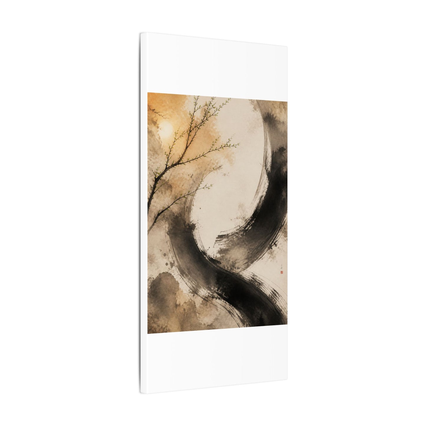Japandi Ink Brushstroke in Golden Hour | Watercolor Canvas Art