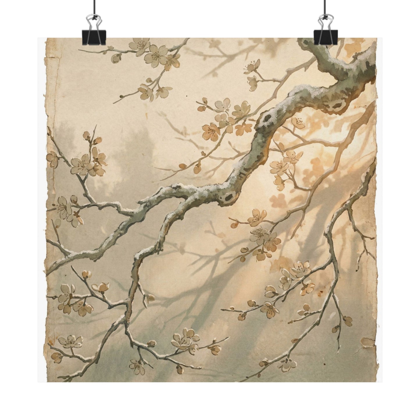 Cherry Blossom Japanese Pattern Wall Art Print | Earthy Japandi Art Art Print