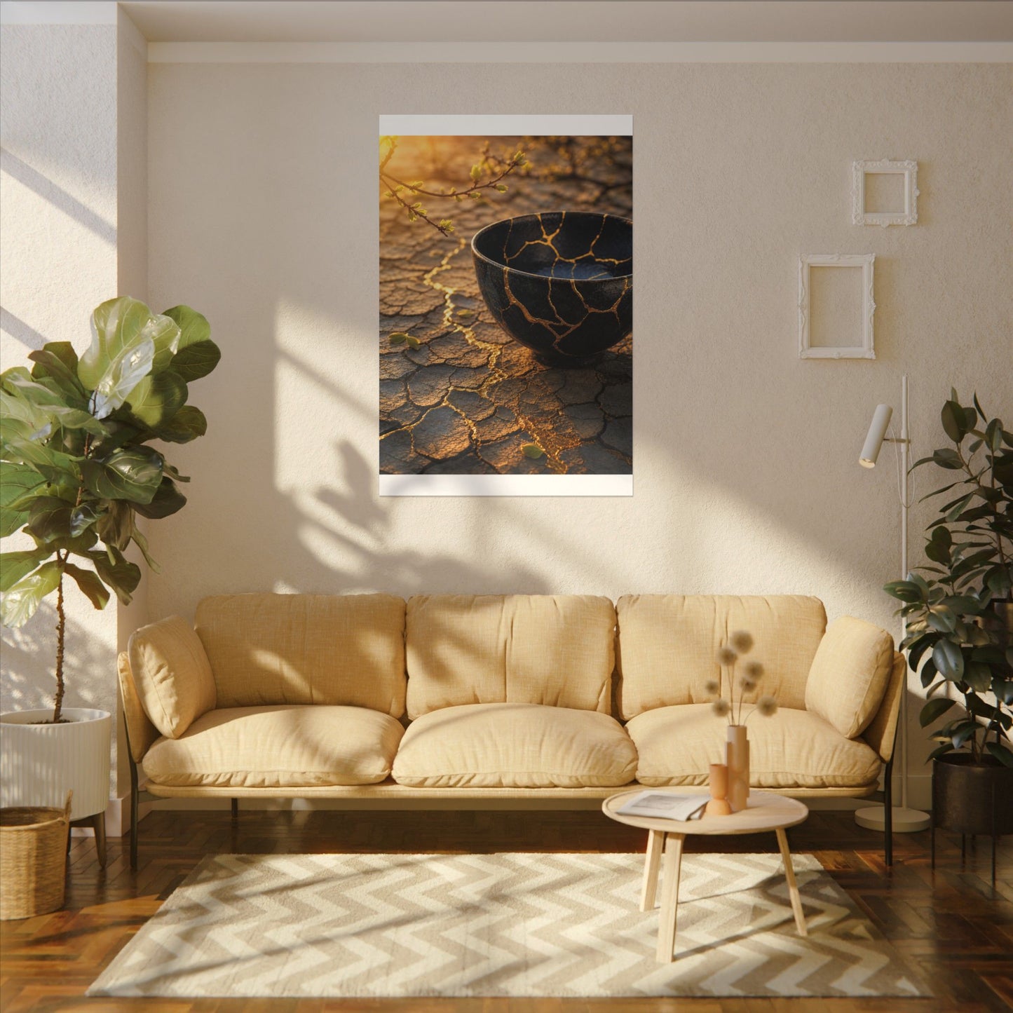 Golden Hour Cracked Earth Canvas Art - Kintsugi Fukinsei