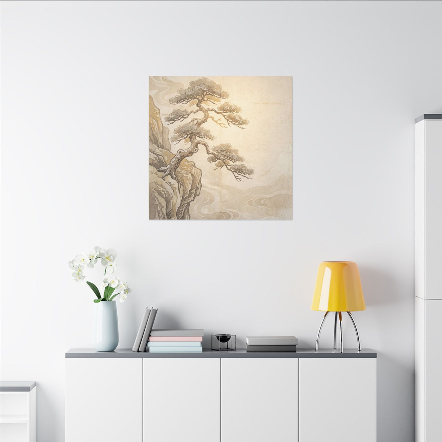 Winter Pine Tree Japanese Pattern Canvas Art | Elegant Decor