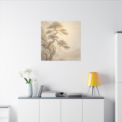 Winter Pine Tree Japanese Pattern Canvas Art | Elegant Decor
