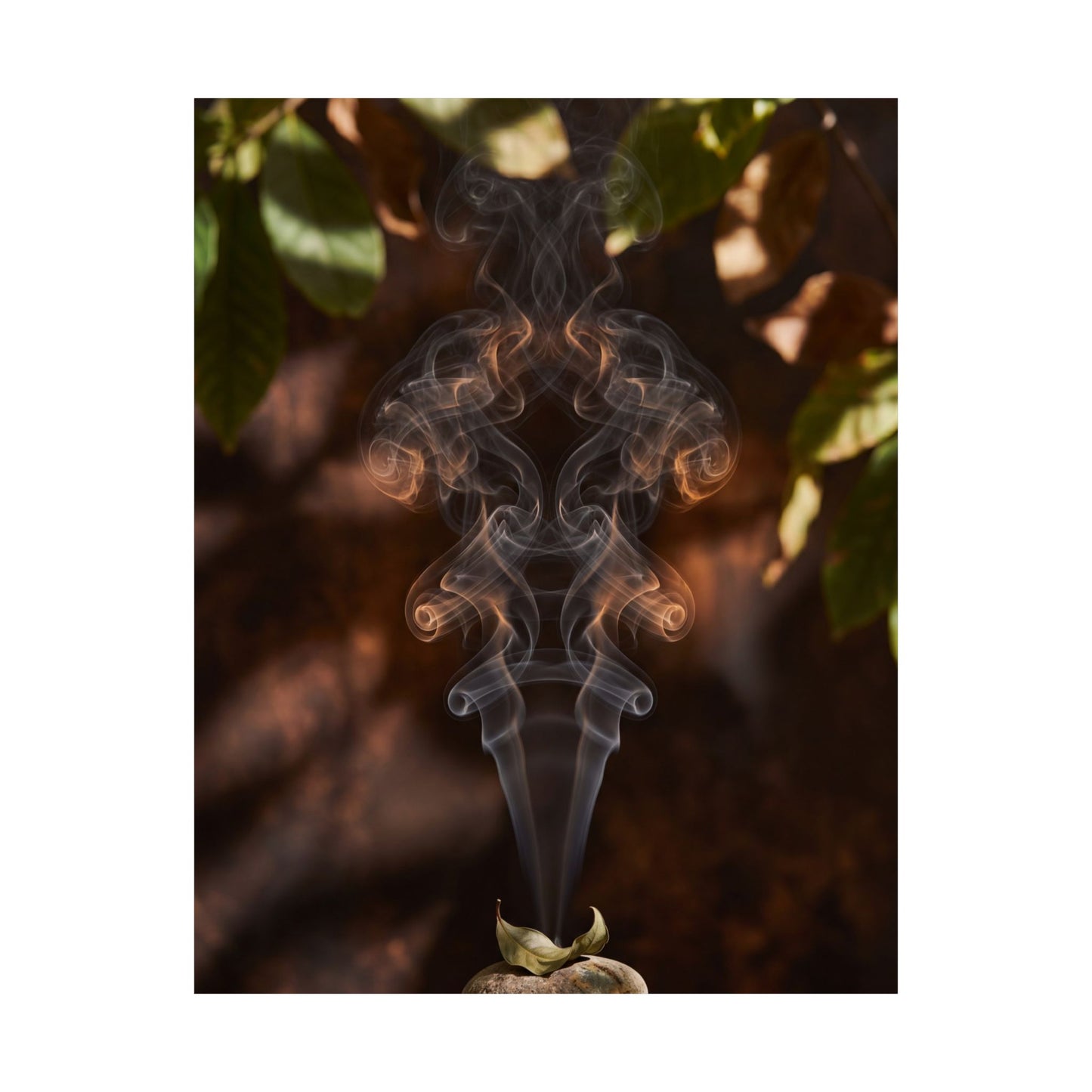 Dark Japandi Incense Smoke in Dappled | Shadow Zen Wall Art Print