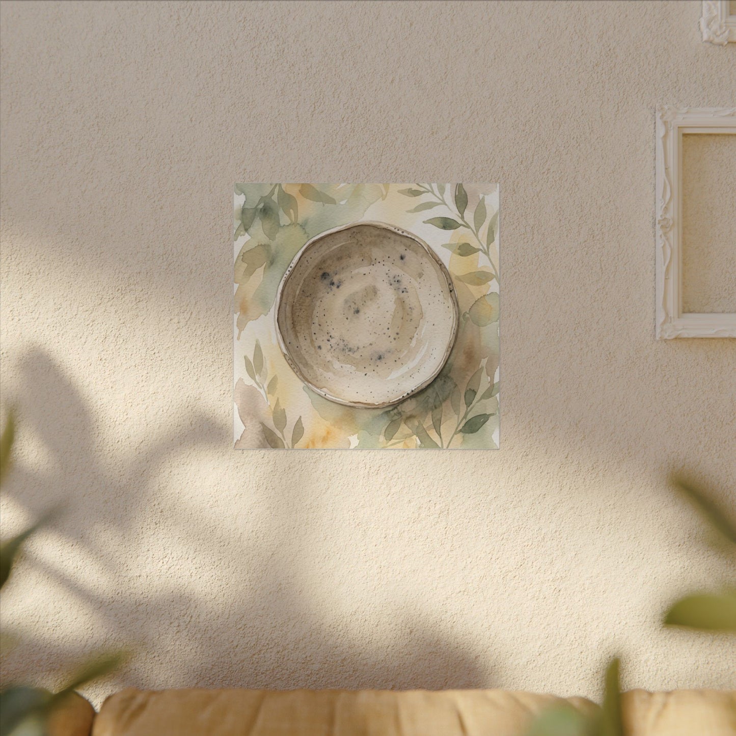 Ceramic Bowl Watercolor Canvas Art | Warm Japandi Art