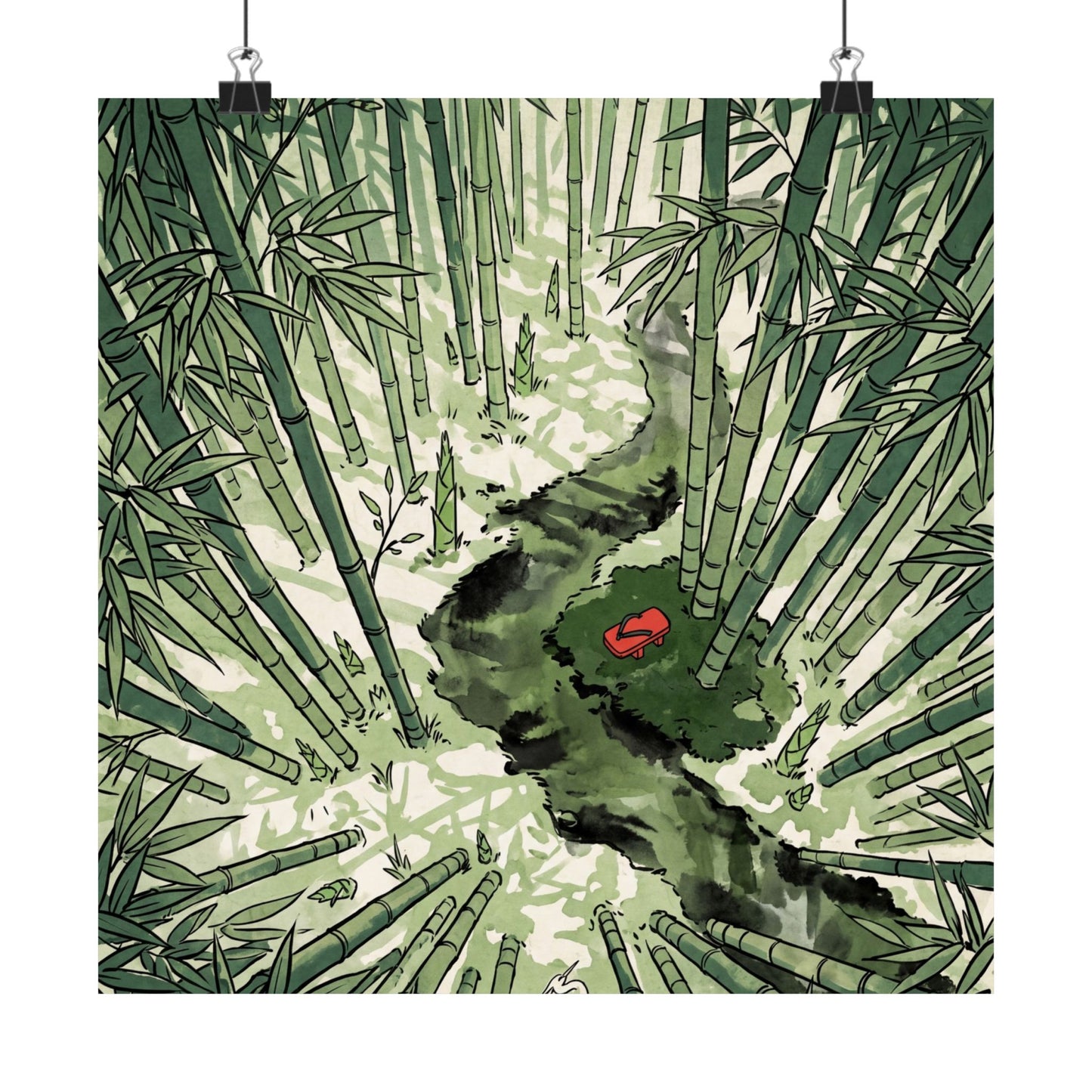 Zen Bamboo Grove in Overcast | Ukiyo E Inspired Wall Art Print