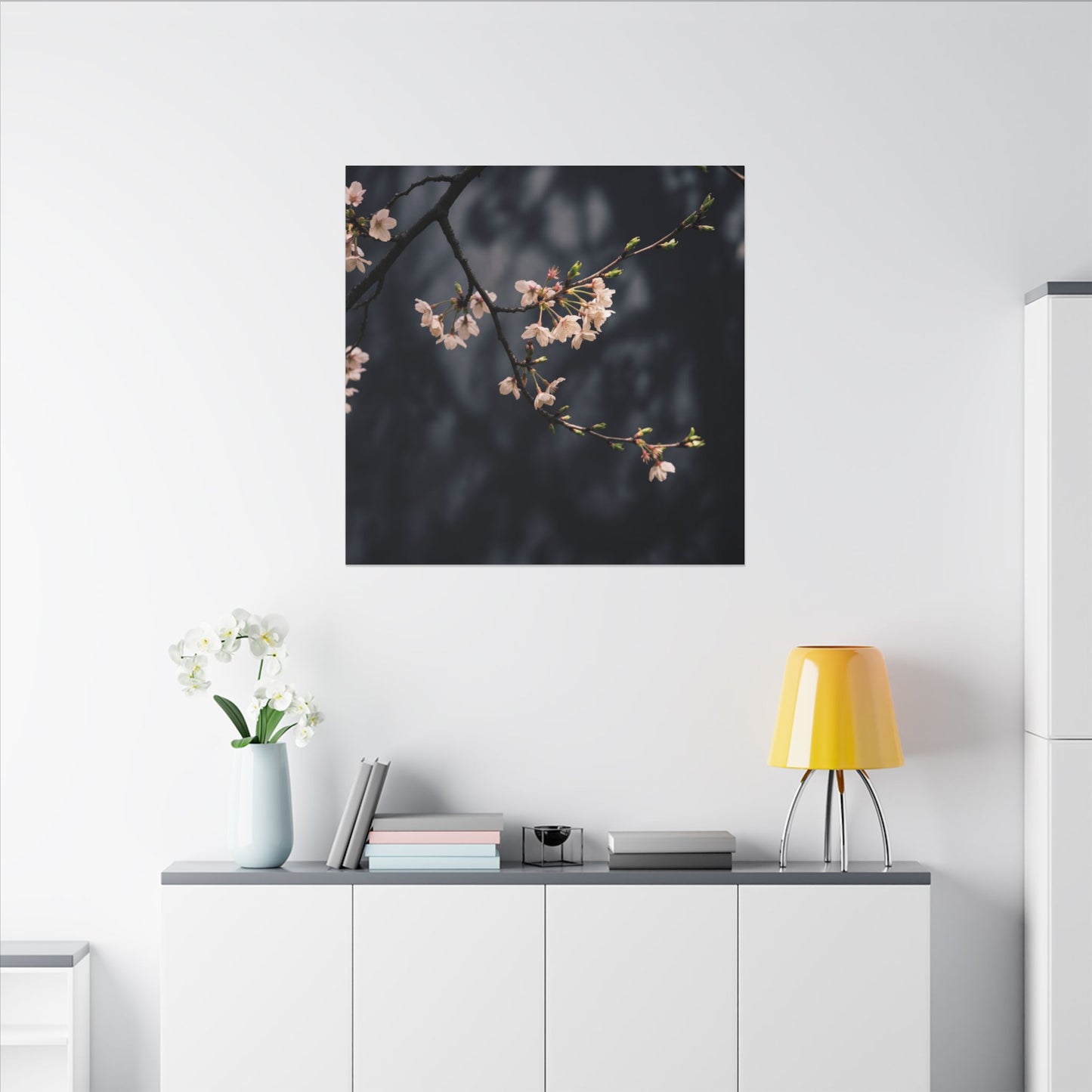 Cherry Blossom Moody Minimal Canvas Art | Bold Dark Japandi Art