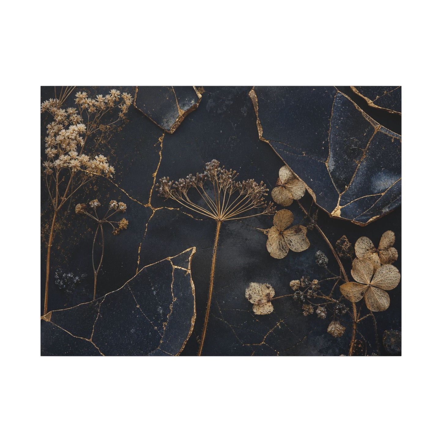 Philosophical Dried Flowers Canvas Art - Broken Beauty Kintsugi