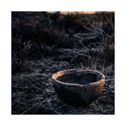 Dark Japandi Ceramic Bowl in Golden Hour | Dark Texture Wall Art Print