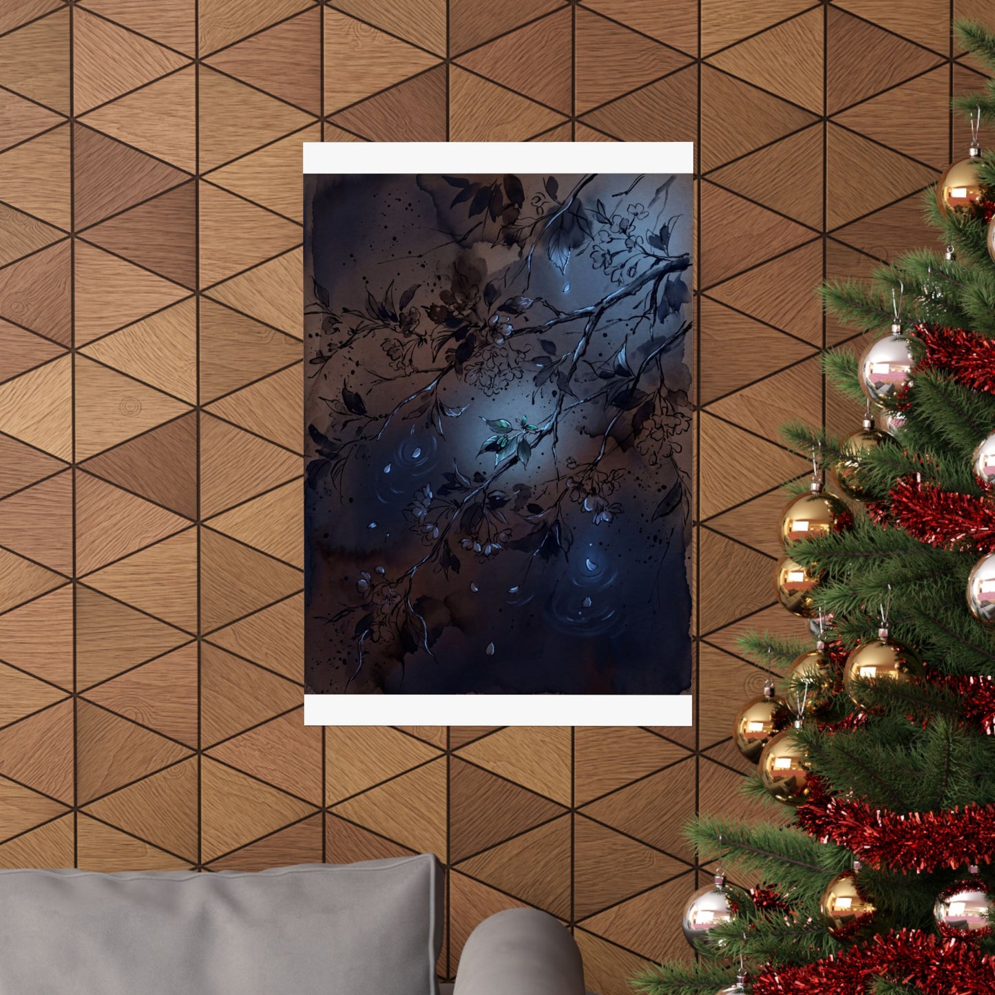 Moonlight Cherry Blossom Wall Art Print - Dark Japandi Datsuzoku
