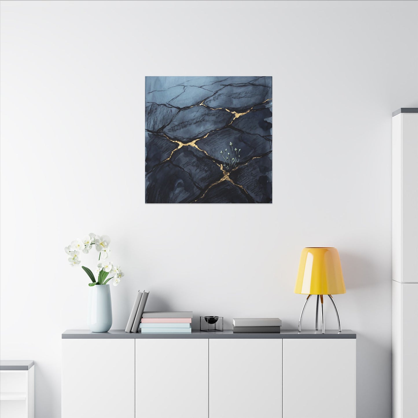 Mono No Aware Cracked Earth Canvas Art - Dark Japandi Charcoal Ink