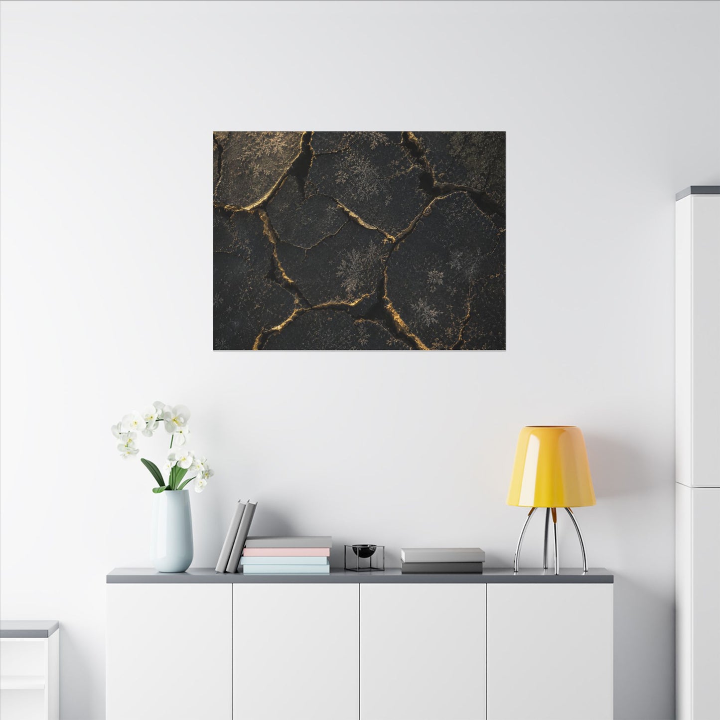 Cracked Earth Canvas Art | Winter Dark Japandi Shadow Zen Art
