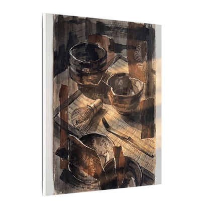 Tea Ceremony Charcoal Ink Canvas Art | Luxurious Dark Japandi Art