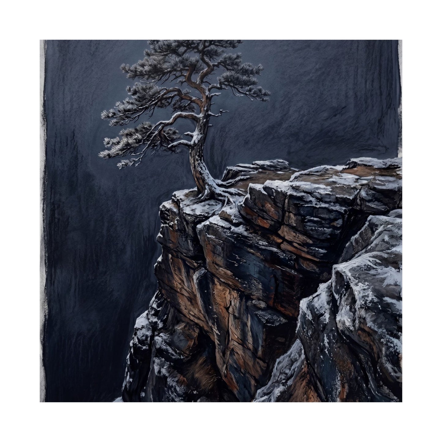 Sophisticated Pine Tree Wall Art Print - Dark Texture Dark Japandi