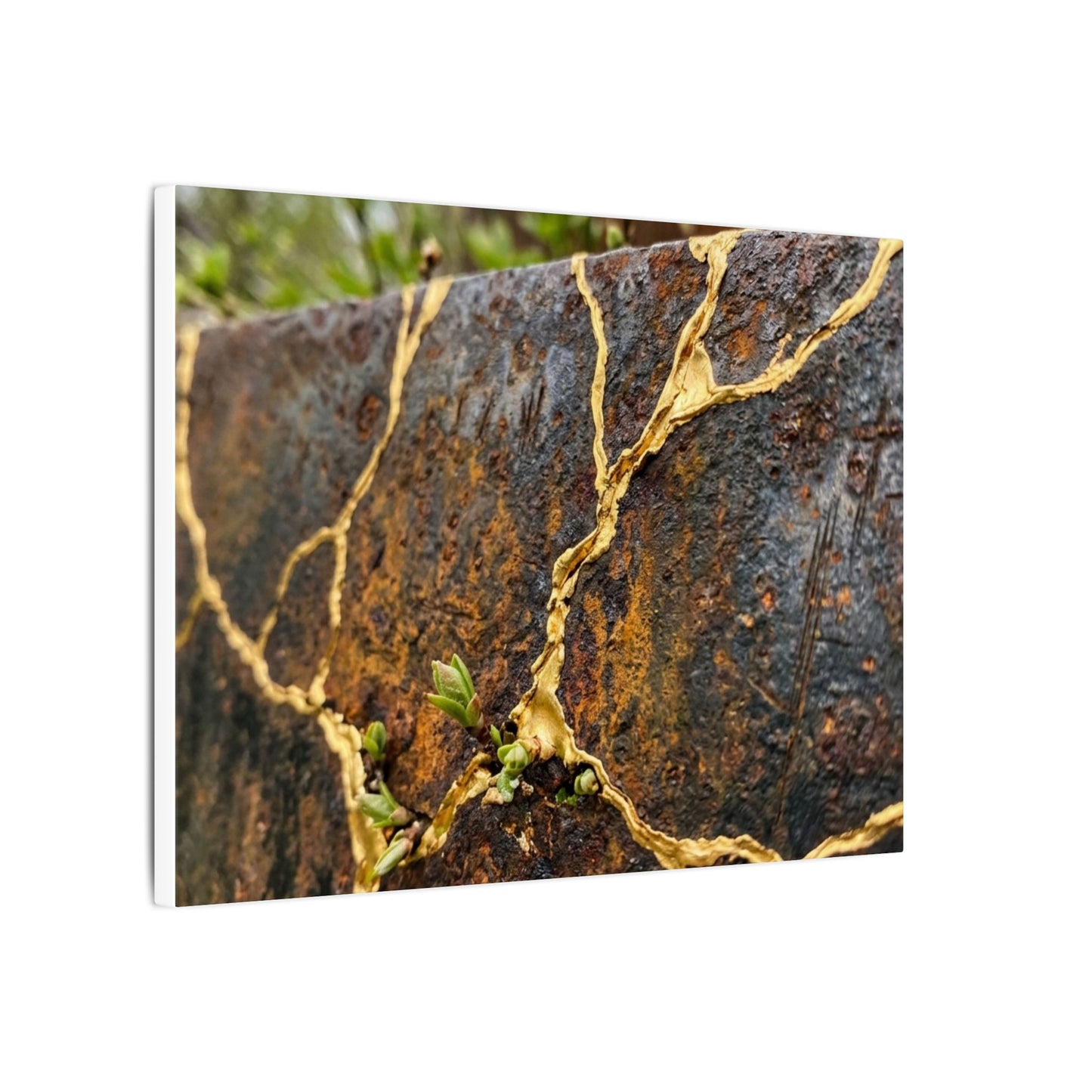 Mono No Aware Rust Patina Canvas Art - Kintsugi Gold Repair