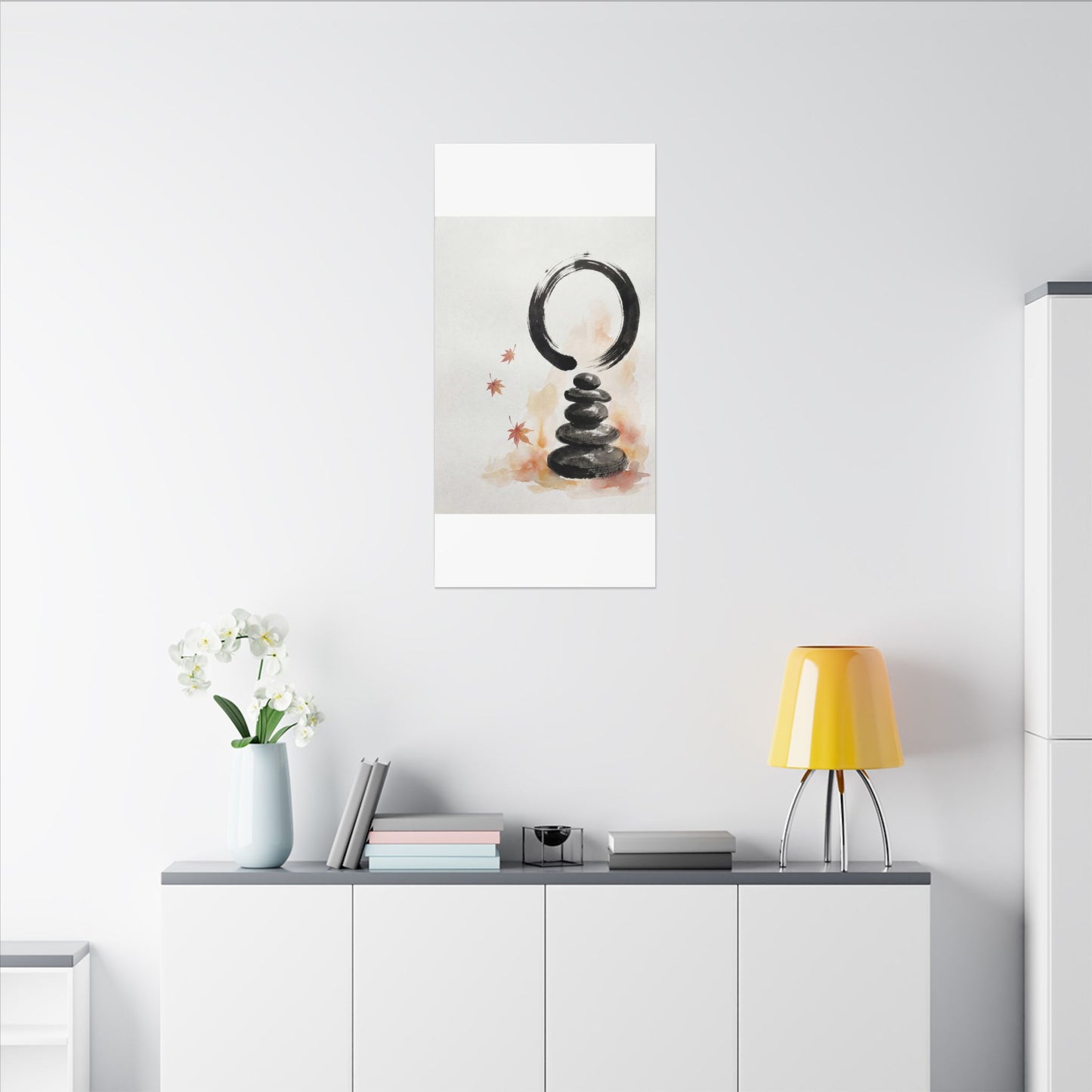 River Stones Canvas Art | Autumn Zen Enso Art