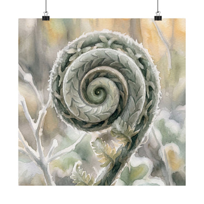 Fern Unfurling Wall Art Print | Winter Japandi Watercolor Art