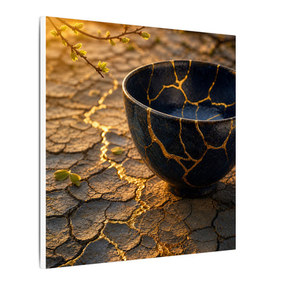 Golden Hour Cracked Earth Canvas Art - Kintsugi Fukinsei