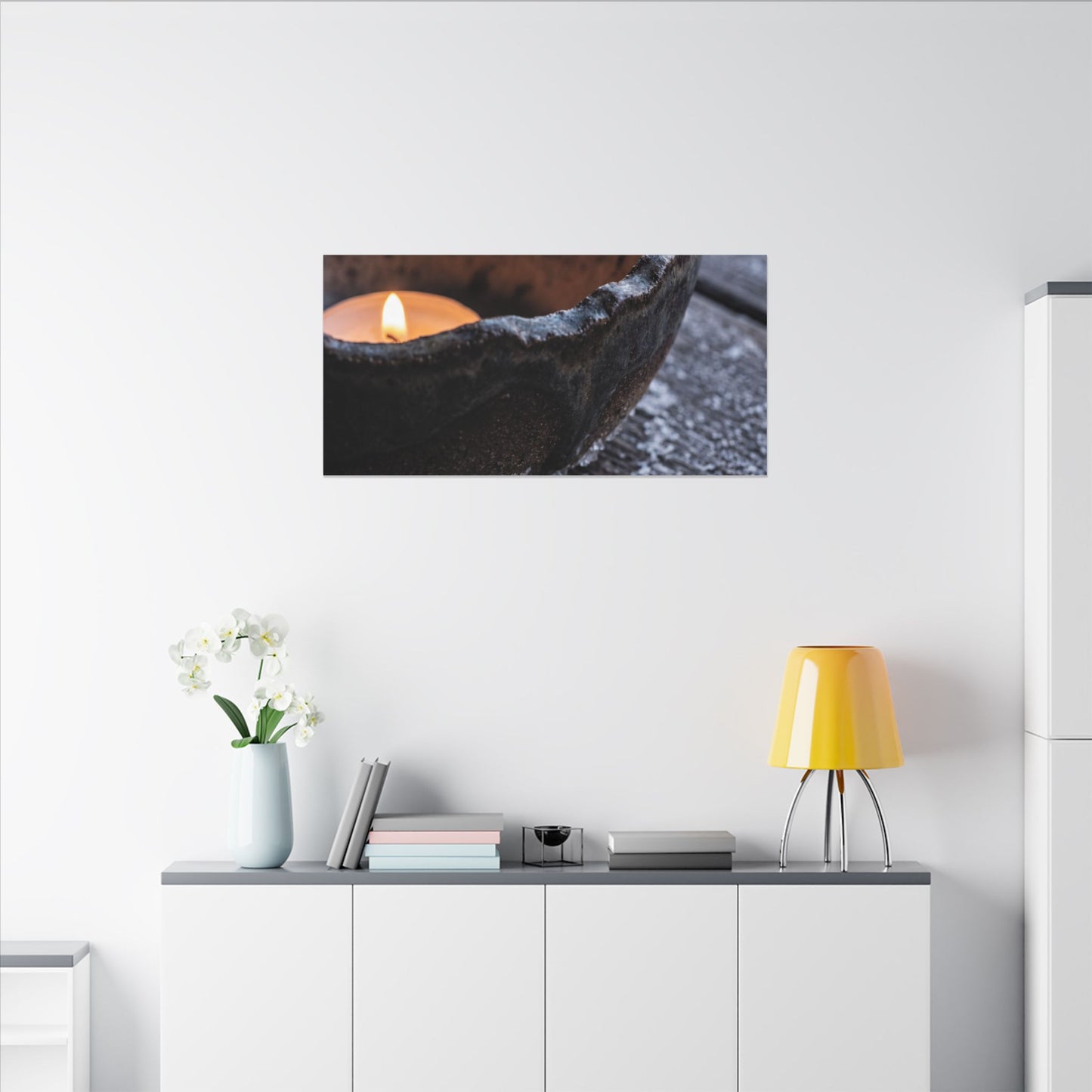 Atmospheric Ceramic Bowl Canvas Art - Moody Minimal Dark Japandi