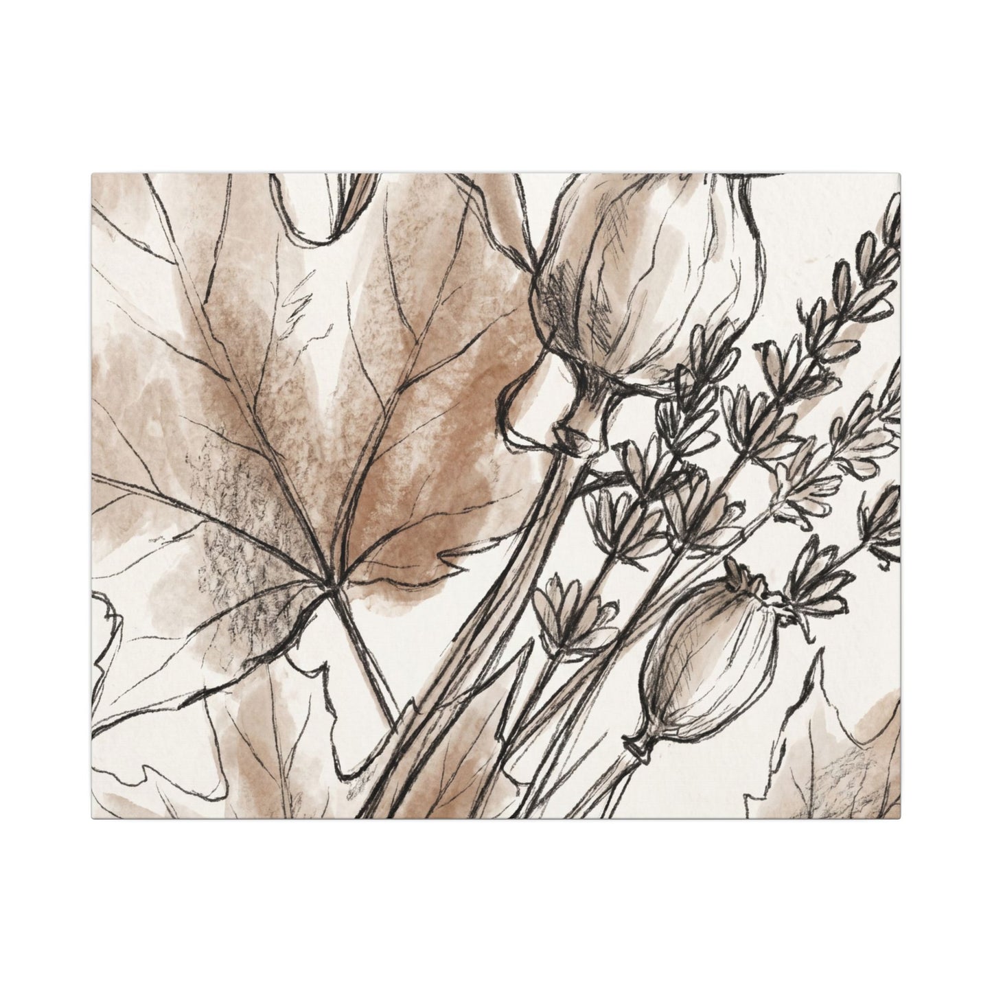 Neutral Dried Flowers Canvas Art - Minimal Line Japandi