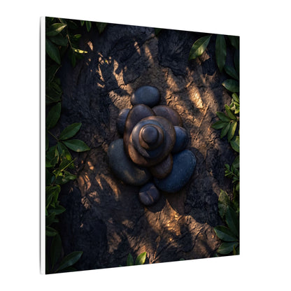 Ma River Stones Canvas Art - Dark Japandi Dark Texture