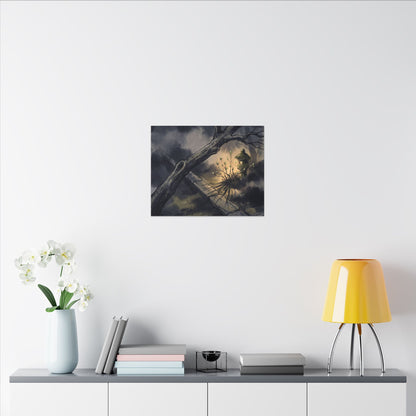 Dark Japandi Moonlit Garden in Golden Hour | Charcoal Ink Canvas Art