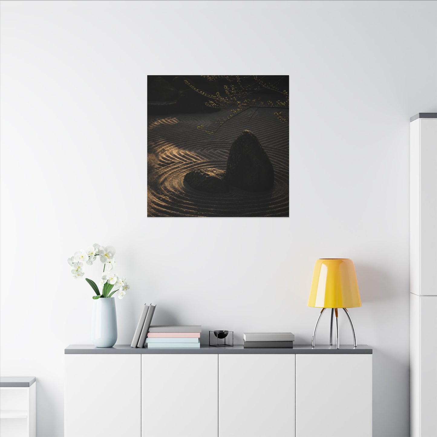 Ma Rock Garden Canvas Art - Dark Japandi Shadow Zen