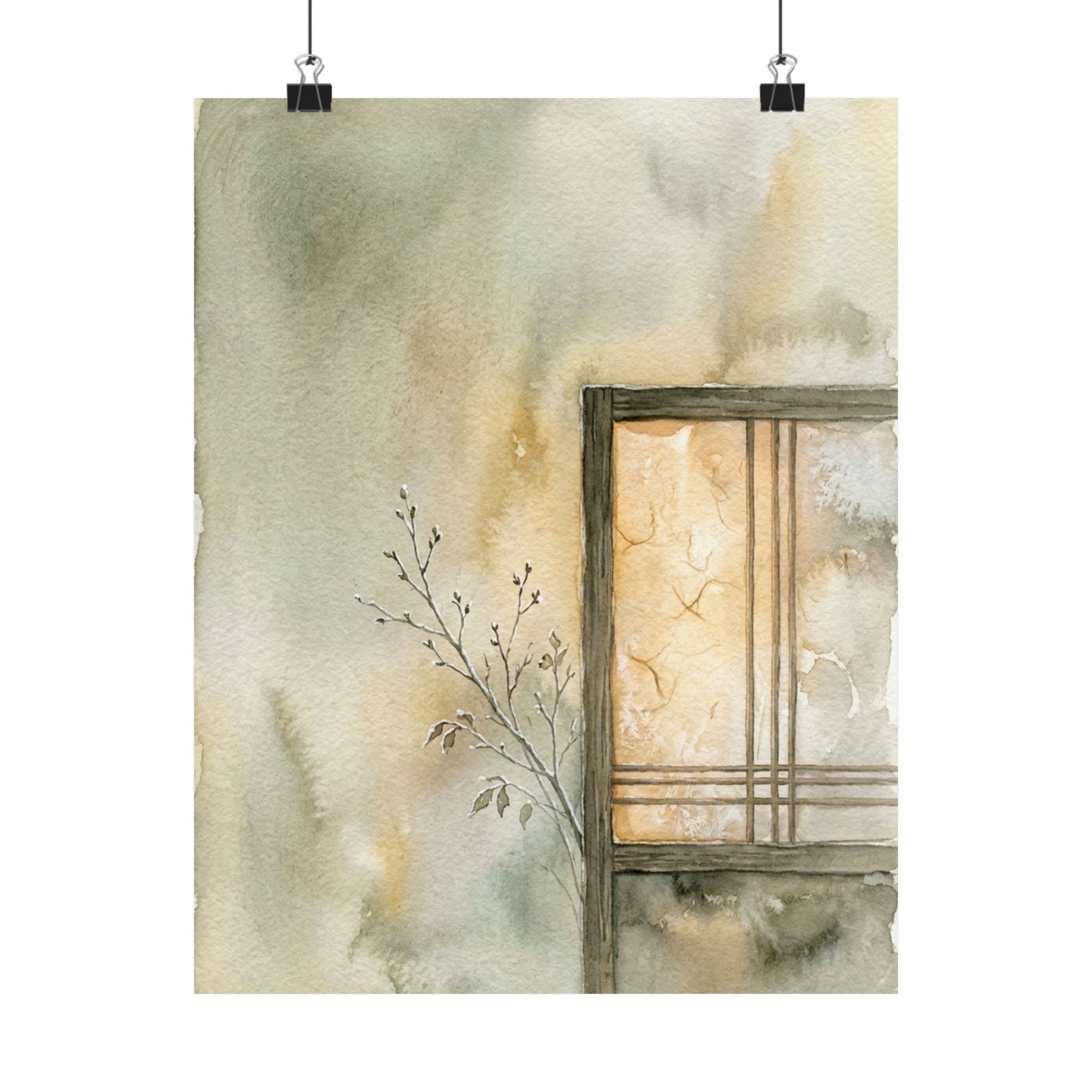 Shoji Screen Winter Wall Art Print | Japandi Earthy Design