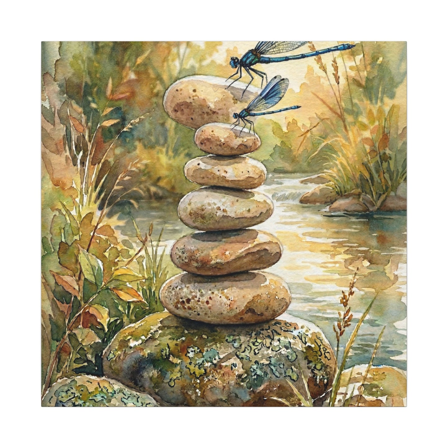 River Stones Summer Canvas Art | Japandi Cozy Design