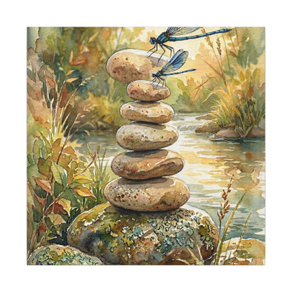 River Stones Summer Canvas Art | Japandi Cozy Design