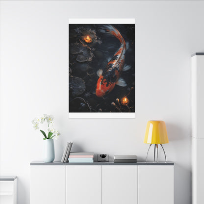 Koi Pond Canvas Art | Winter Dark Japandi Shadow Zen Art