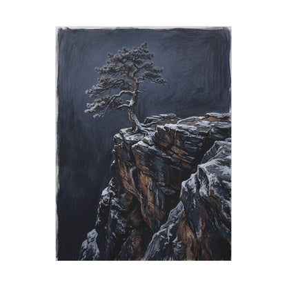 Dark Japandi Pine Tree in Dawn | Dark Texture Canvas Art