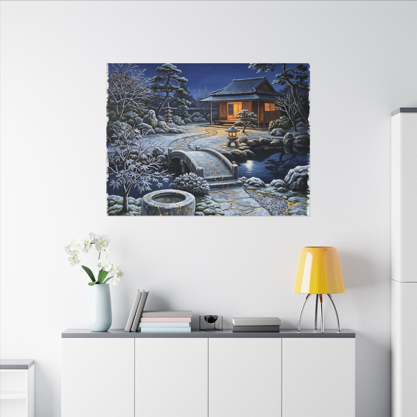 Moonlit Garden Winter Canvas Art | Kintsugi Artful Design