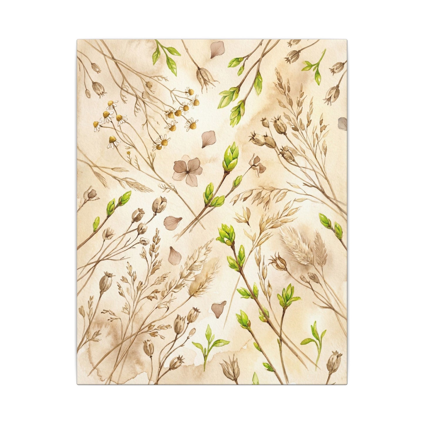 Spring Dried Flowers Watercolor Canvas Art | Earthy Decor