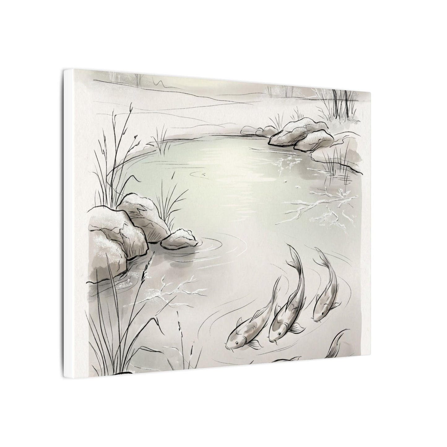 Koi Pond Minimal Line Canvas Art | Cozy Japandi Art