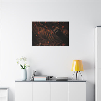 Dark Japandi Rock Garden in Golden Hour | Charcoal Ink Canvas Art
