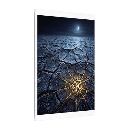 Moonlight Cracked Earth Canvas Art - Kintsugi Mono No Aware
