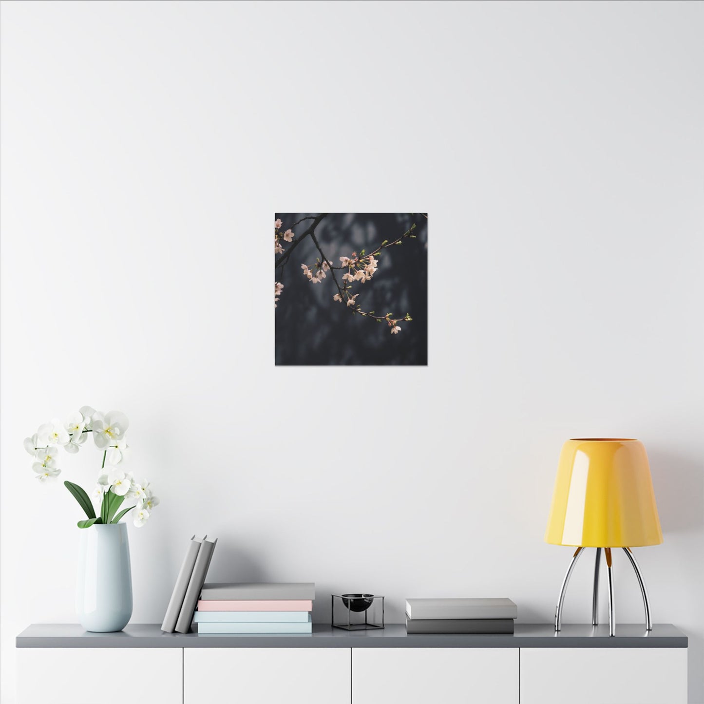 Cherry Blossom Moody Minimal Canvas Art | Bold Dark Japandi Art