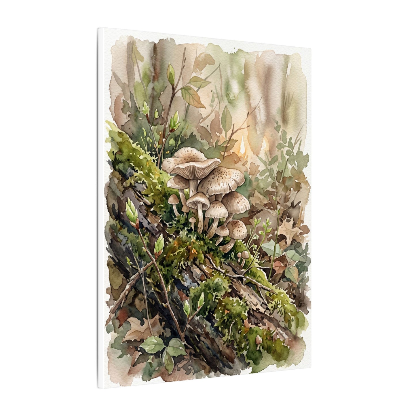 Wild Mushrooms Canvas Art | Spring Japandi Watercolor Art