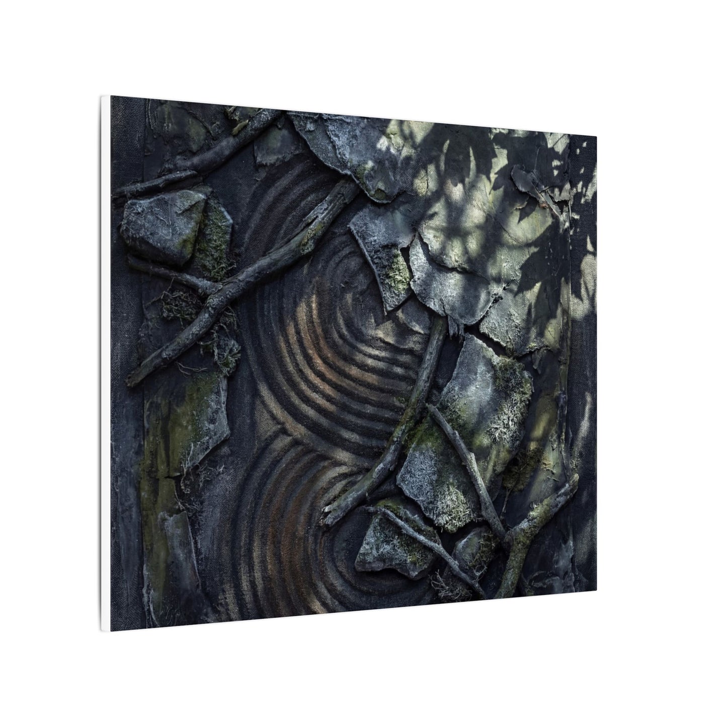 Rock Garden Canvas Art | Winter Dark Japandi Dark Texture Art