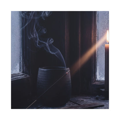 Incense Smoke Winter Canvas Art | Dark Japandi Sophisticated Design