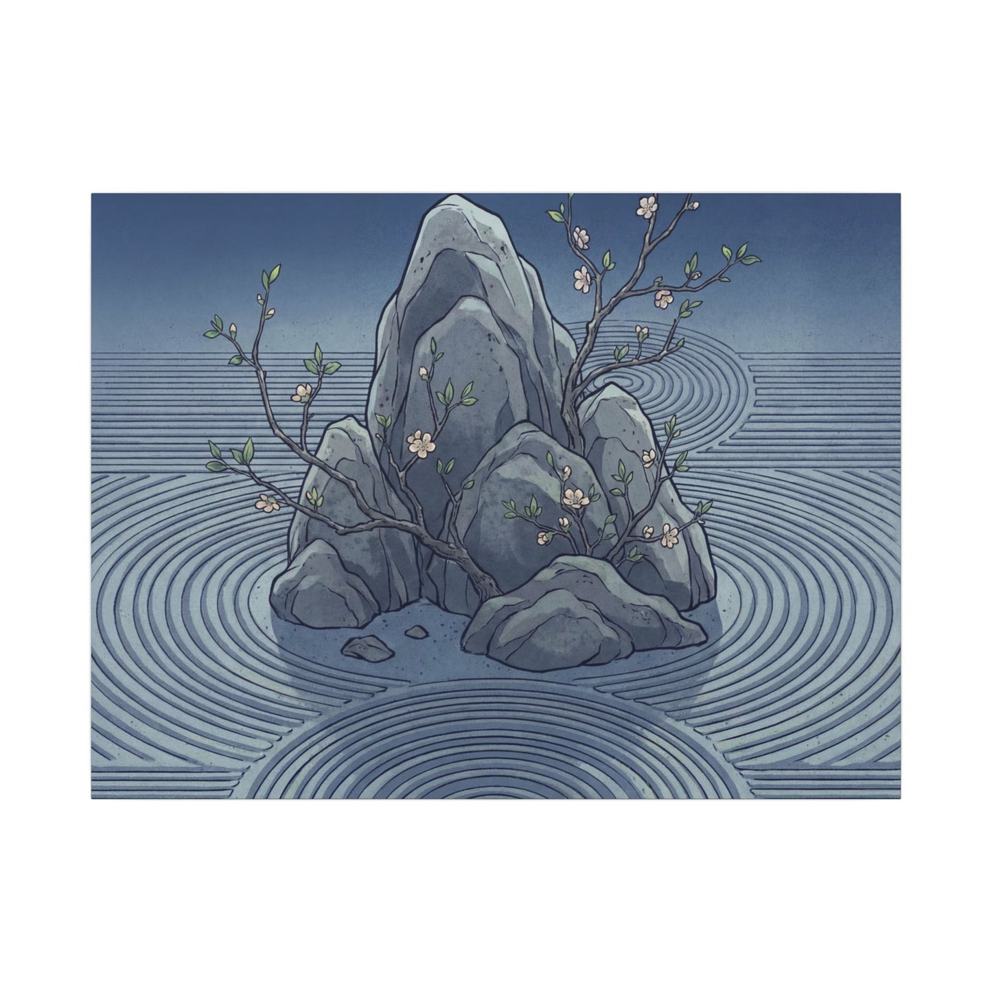 Spring Rock Garden Ukiyo E Inspired Canvas Art | Tranquil Decor Art Print