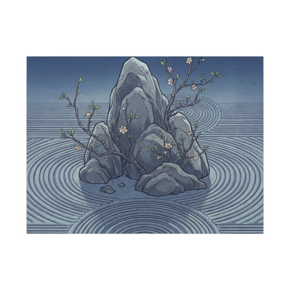 Spring Rock Garden Ukiyo E Inspired Canvas Art | Tranquil Decor Art Print