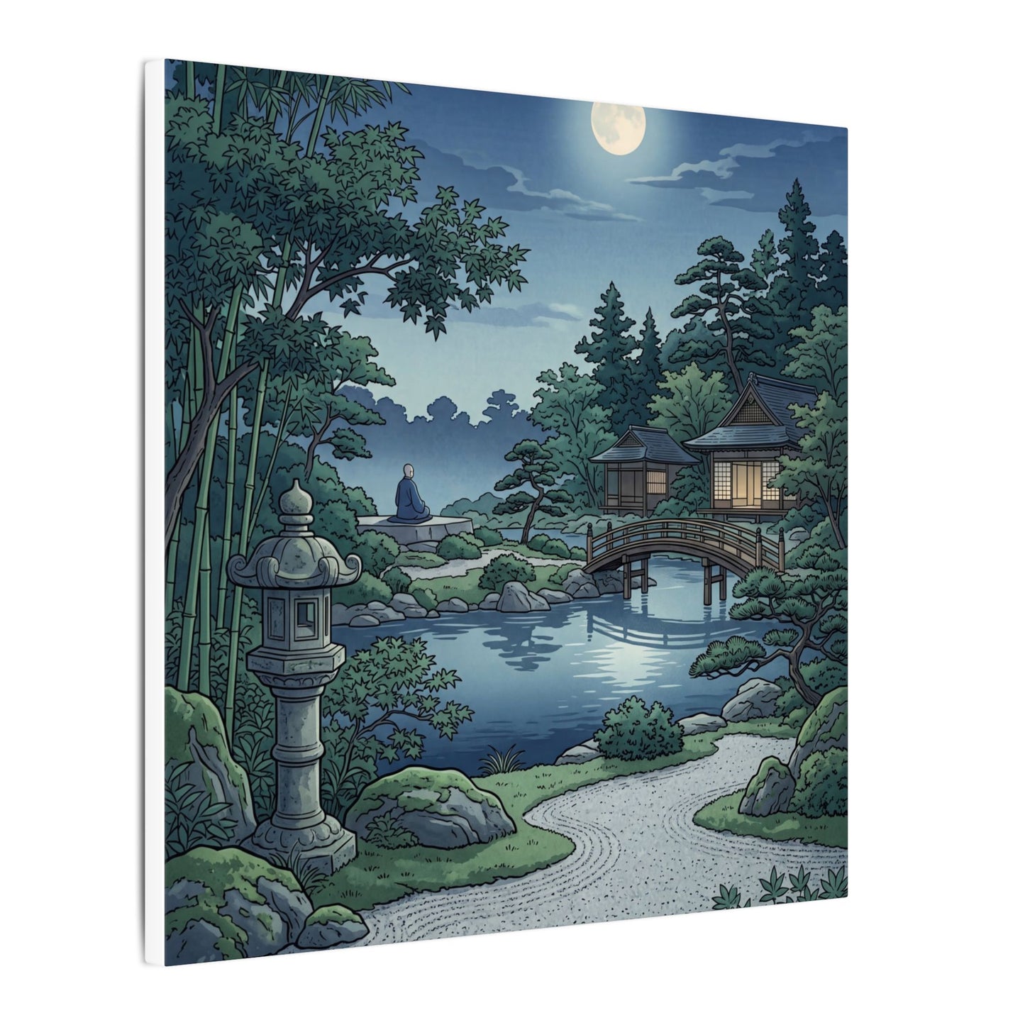 Summer Moonlit Garden Ukiyo E Inspired Canvas Art | Serene Decor