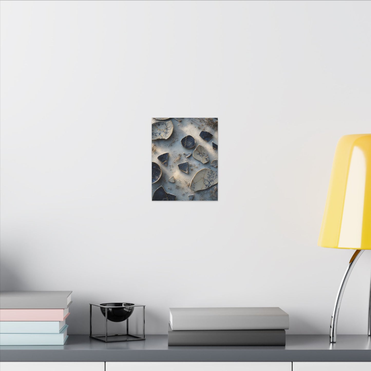 Broken Pottery Canvas Art | Winter Kintsugi Gold Vein Art