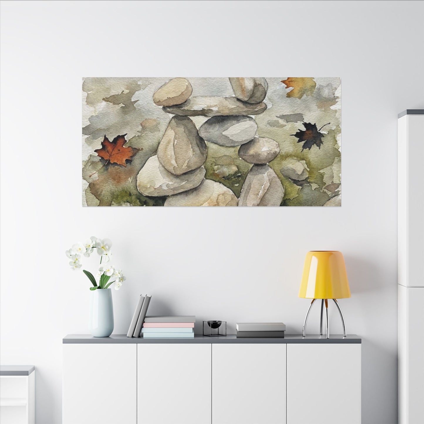 Overcast River Stones Canvas Art - Japandi Fukinsei