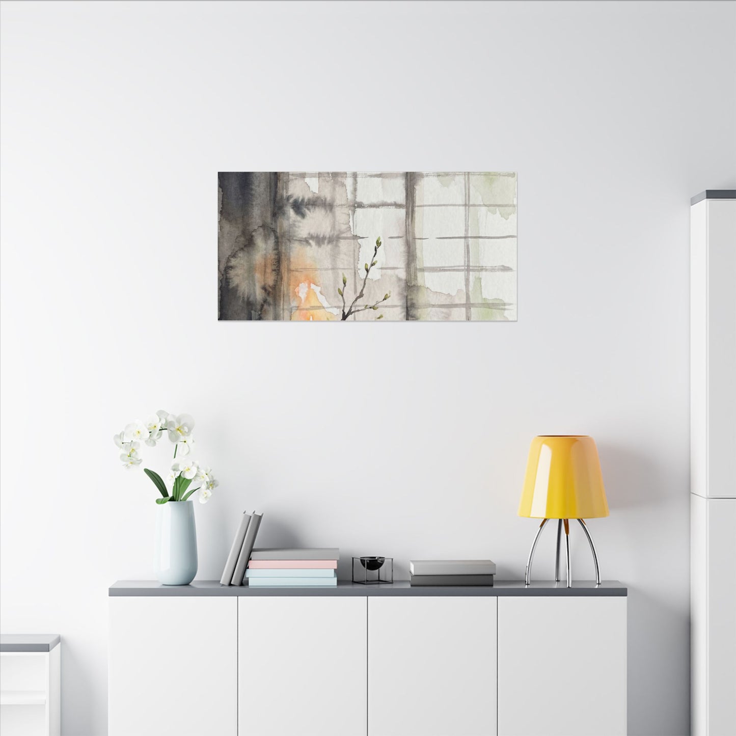 Shoji Screen Canvas Art | Spring Japandi Watercolor Art