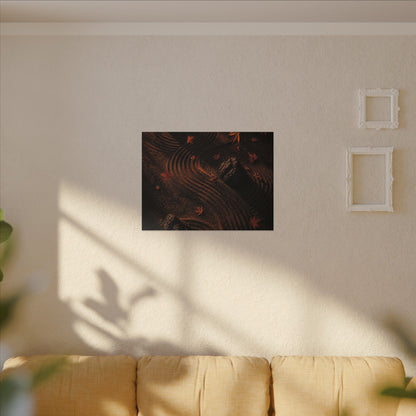 Dark Japandi Rock Garden in Golden Hour | Charcoal Ink Canvas Art