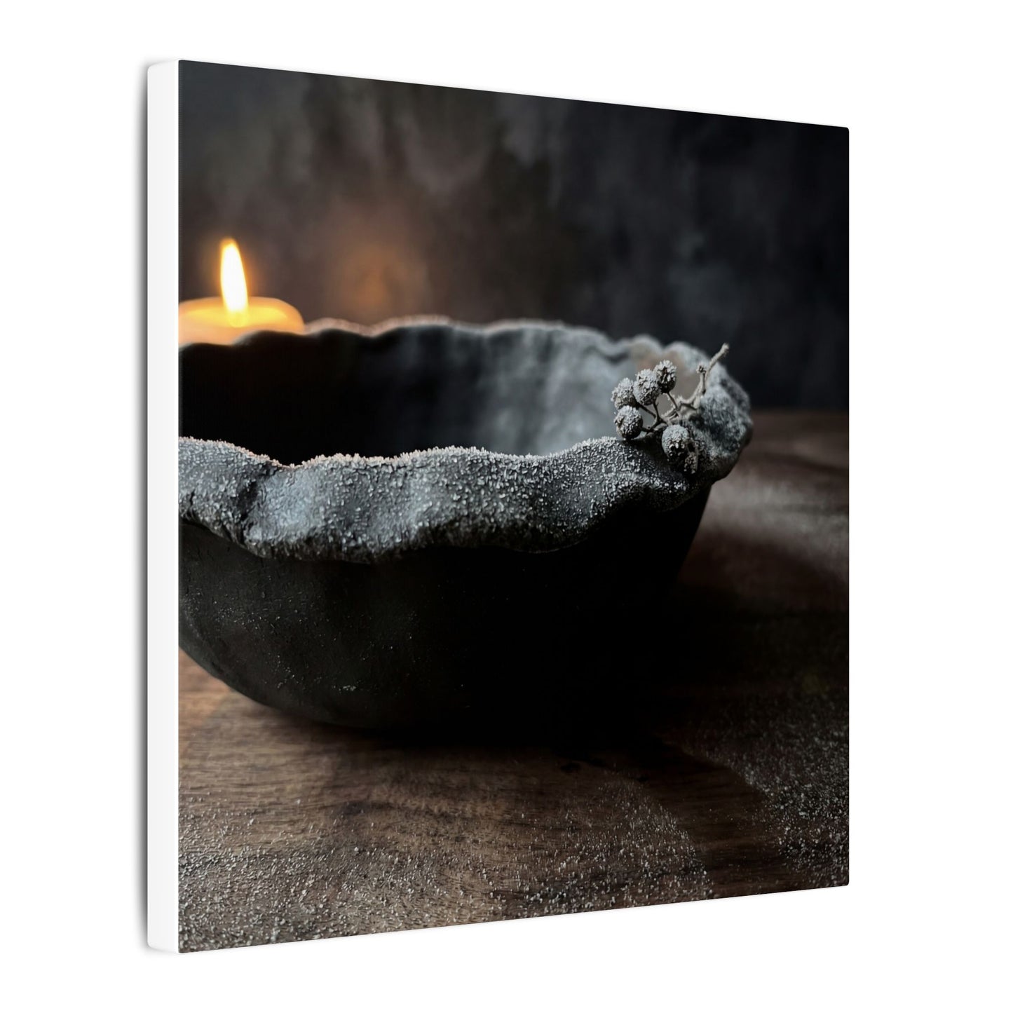 Ceramic Bowl Canvas Art | Winter Dark Japandi Shadow Zen Art