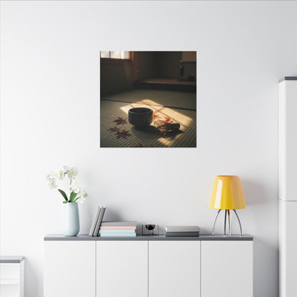 Dark Japandi Tea Ceremony in Golden Hour | Moody Minimal Canvas Art