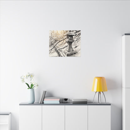 Golden Hour Stone Lantern Canvas Art - Japandi Kanso